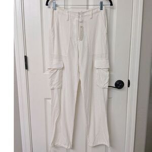NEW Linen High-Waist Cargo White Linen Pants | SZ Small